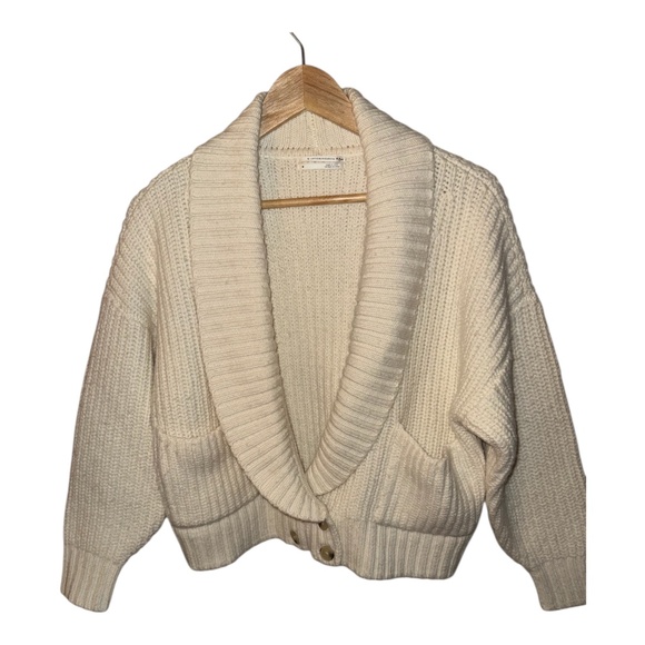 Anthropologie Cream Shawl Neck Cardigan Sweater M - Picture 2 of 4